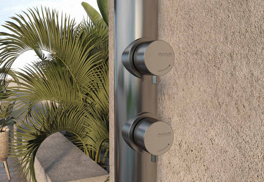 Outdoor shower hot and cold water handles